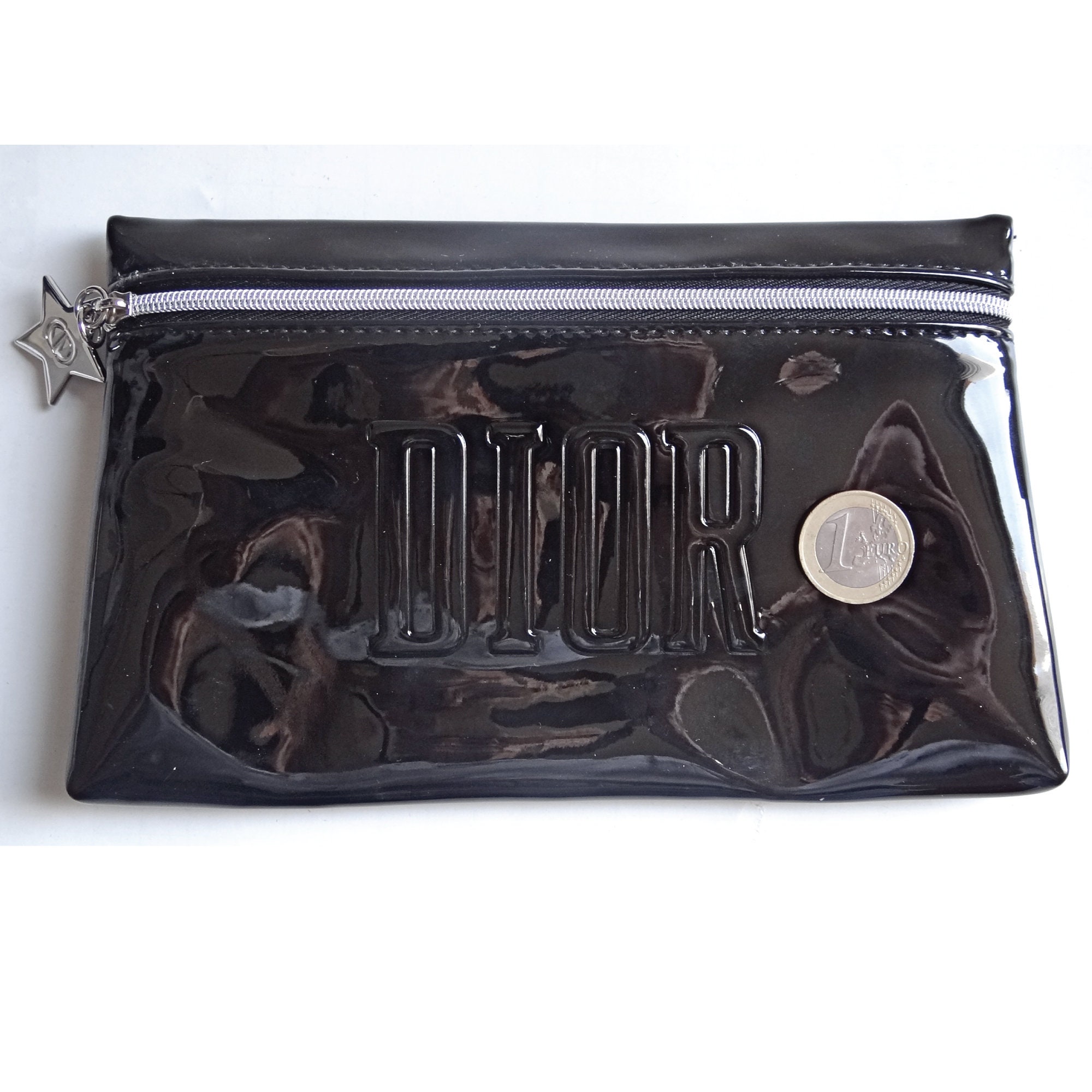 CHRISTIAN DIOR POCHETTE; Black Patent Leather Bag Signed