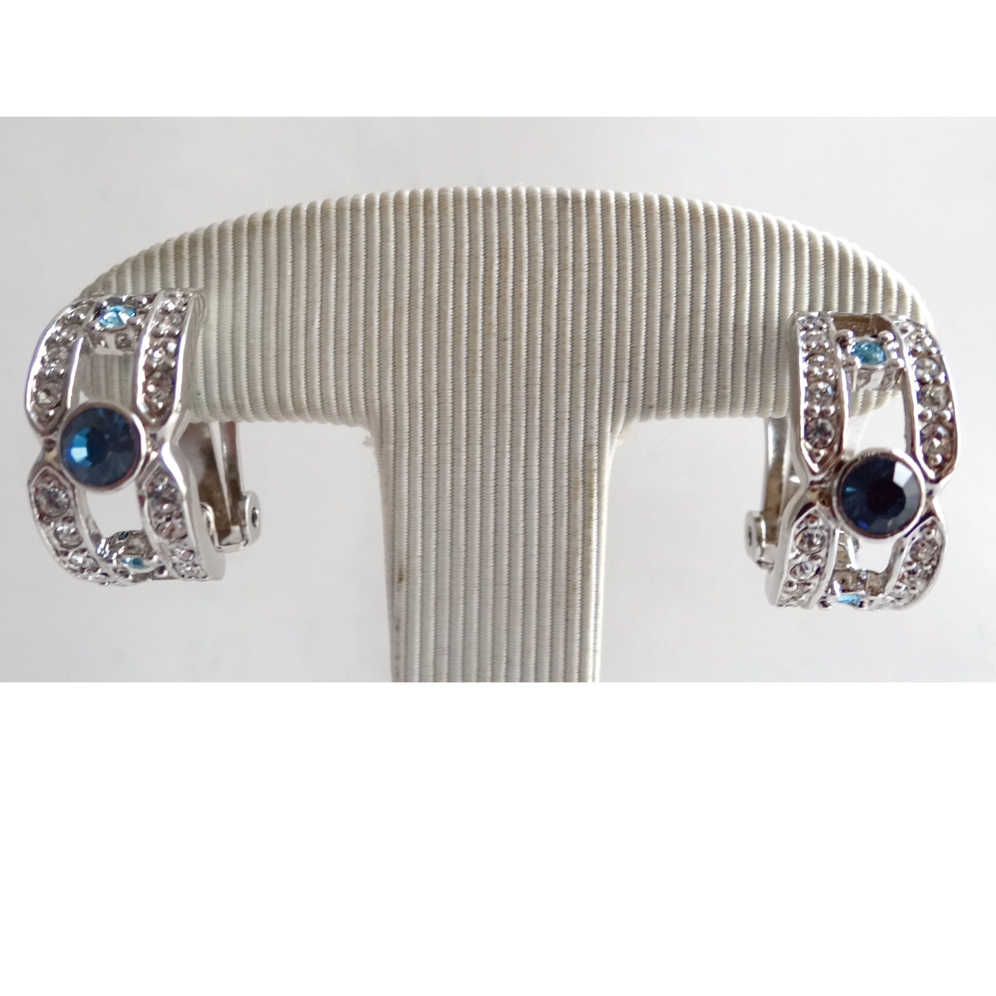 VINTAGE Semi Hoop EARRINGS; Art Deco Style Clips; Silver Tone Clips ...