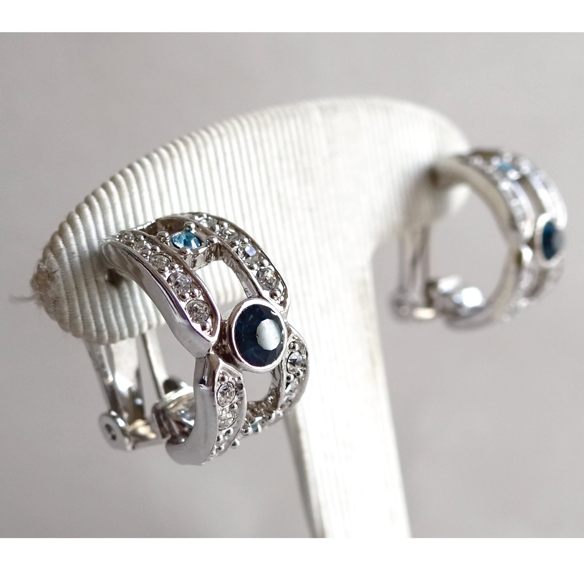 VINTAGE Semi Hoop EARRINGS; Art Deco Style Clips; Silver Tone Clips ...