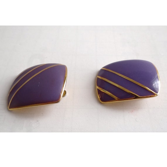 ART DECO STYLE; Clips Gold and Purple Enamel; Vin… - image 4