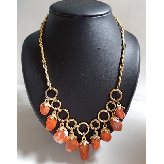 Collier Tribal Ethnique Vintage Avec Boucles D'Oreilles - Ensemble Bijoux Plastron Épais Rouge