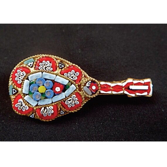 Ancienne Marquise Broche Ancienne Rare En Micro-mosaïque Française - Bijou Vintage Et Antique Broche Ancienne Micro Mosaïque Française