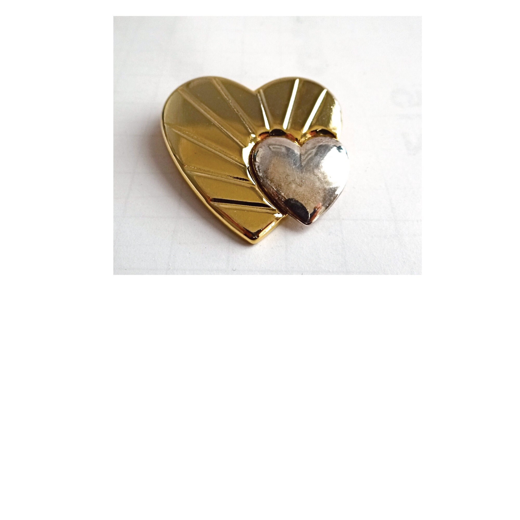 LORIS AZZARO BROCHE; Brooch 2 Hearts Tone Gold &silver; Vintage