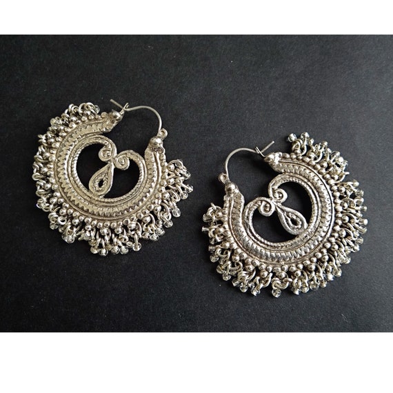 ETHNIC CREOLES; Silver Tone Earrings; Vintage 70s… - image 9
