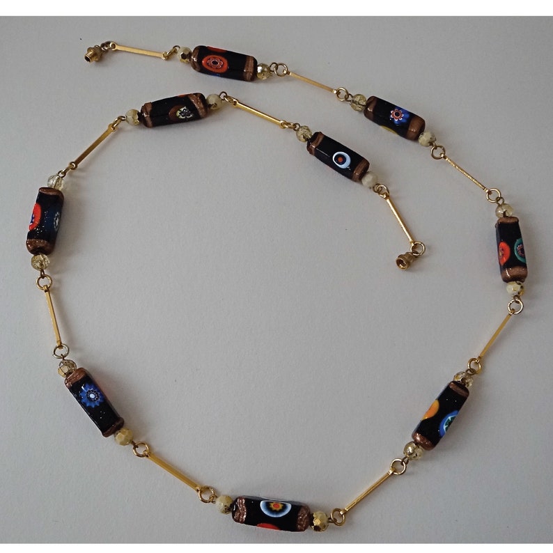 50s; Gift for her; Vintage jewelry. Vintage necklace Murano beads Collar necklace Millefiori beads