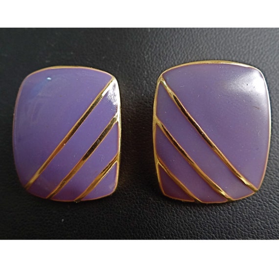 ART DECO STYLE; Clips Gold and Purple Enamel; Vin… - image 8