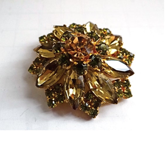 RHINESTONE FLOWER BROOCH; Vintage 40s; Retro pin;… - image 1