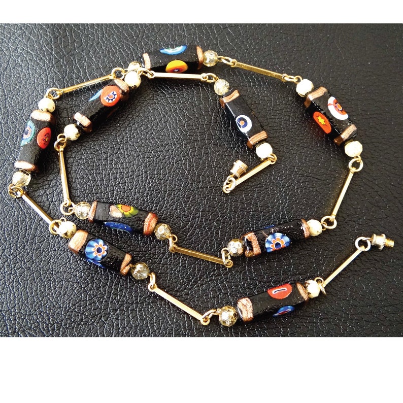 50s; Gift for her; Vintage jewelry. Vintage necklace Murano beads Collar necklace Millefiori beads