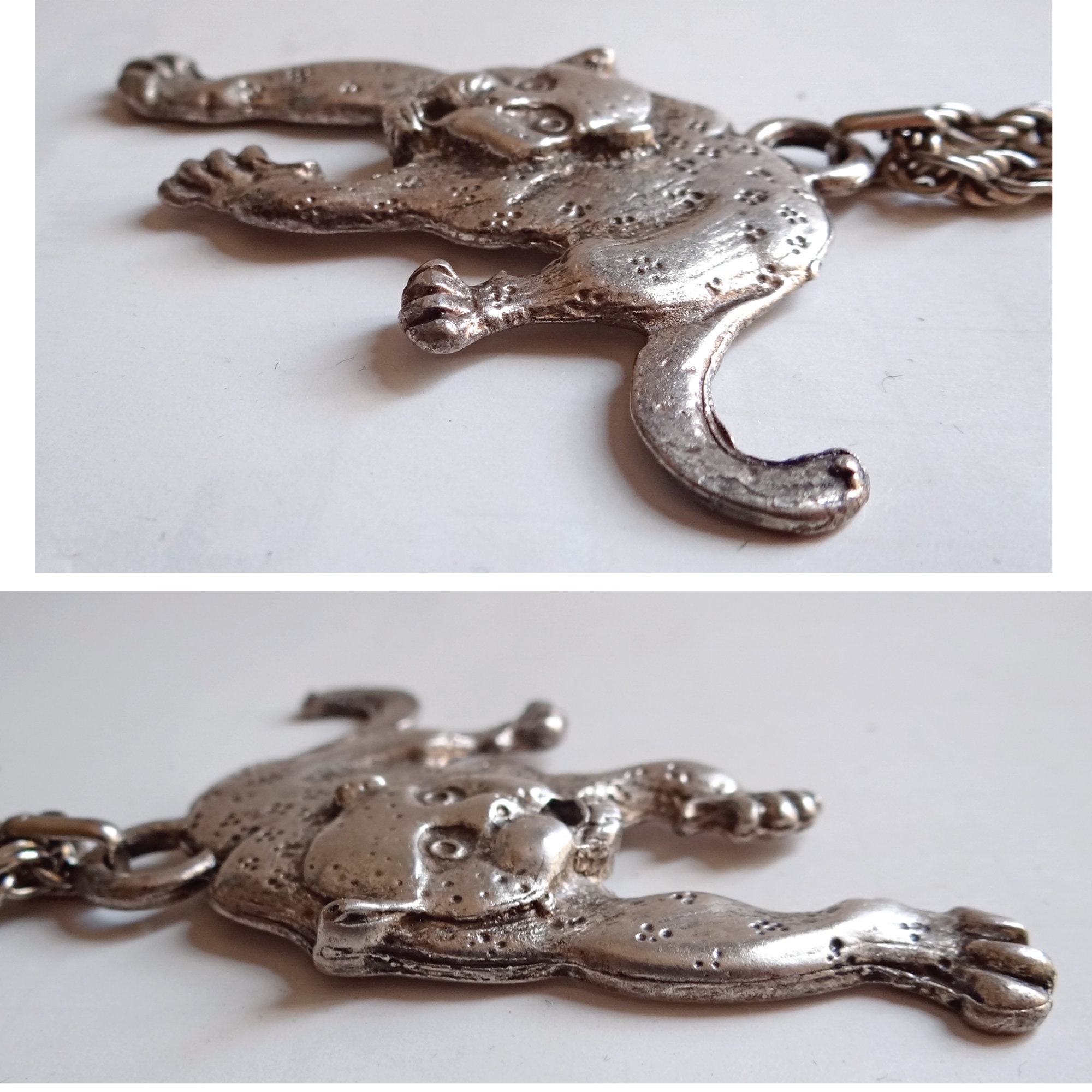 Collier Vintage Argenté - Breloque Panthère En Mouvement - Années 80
