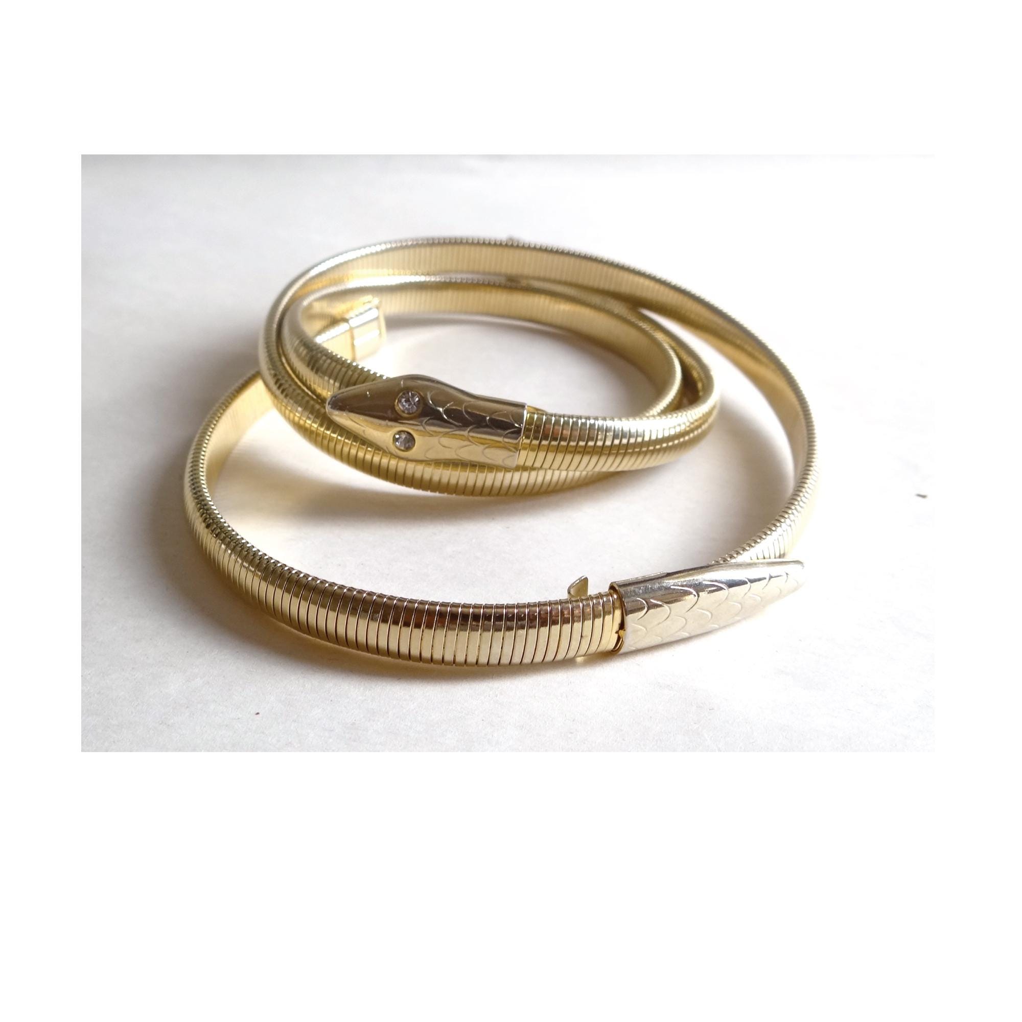 Vintage 1980s Gold Tone Metal Fish Scale Snake Mesh Stretch Belt Vintage Gold Tone / Fish Scale Belt - Stretchy - 1980s  main image 2