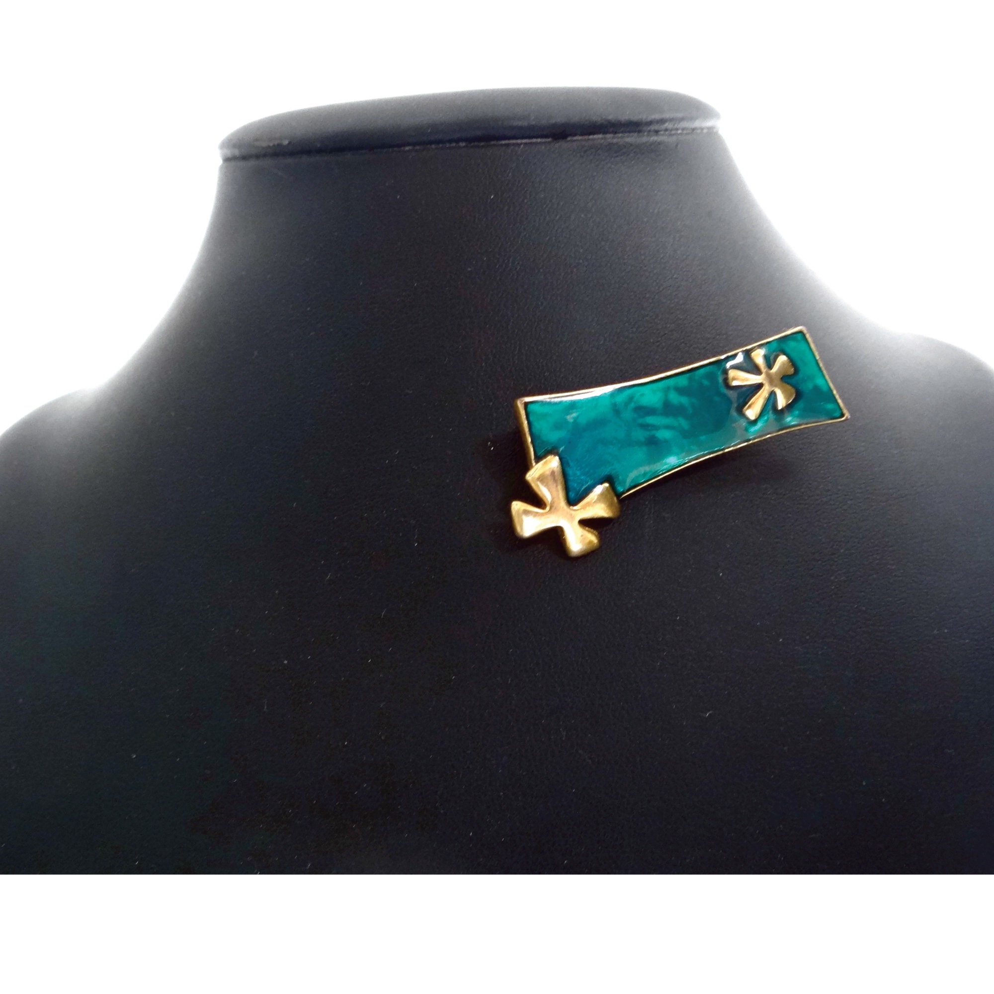 Broche Pendentif Vintage "Le Monde En Parfum" - Doré Et émail Vert - Excellent état