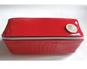 CHRISTIAN DIOR TROUSE; Red Patent Leather Pouch Signed Dior, C
