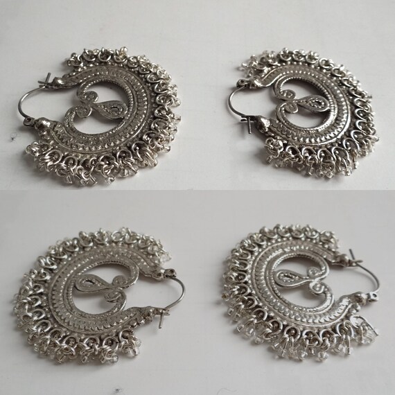 ETHNIC CREOLES; Silver Tone Earrings; Vintage 70s… - image 3