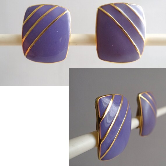 ART DECO STYLE; Clips Gold and Purple Enamel; Vin… - image 7