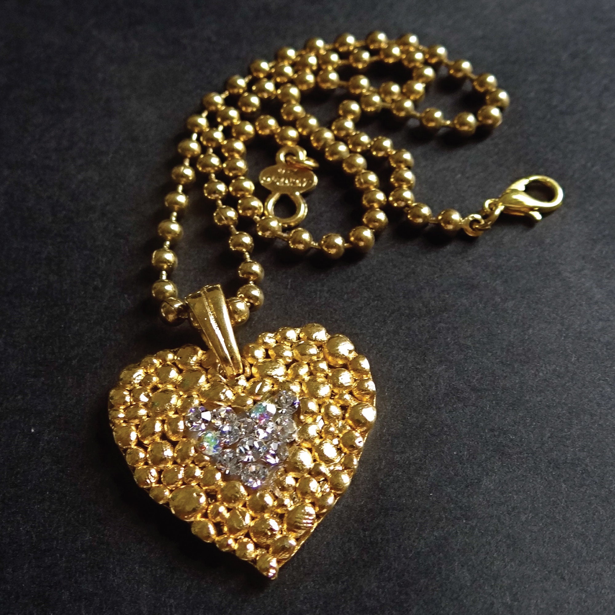 Collier Oversize Signé Jacky De G - Made In France, Collector Des Années 90 - Style Perles Et Coquillages Doré/vert