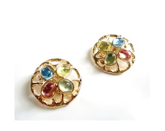 CLIPS D'OREILLES VINTAGE; Boucles d'Oreilles Vintage Années 80, Pour Elle, Bijou Haute Fantaisie, Collection Bijoux Français Vintage.
