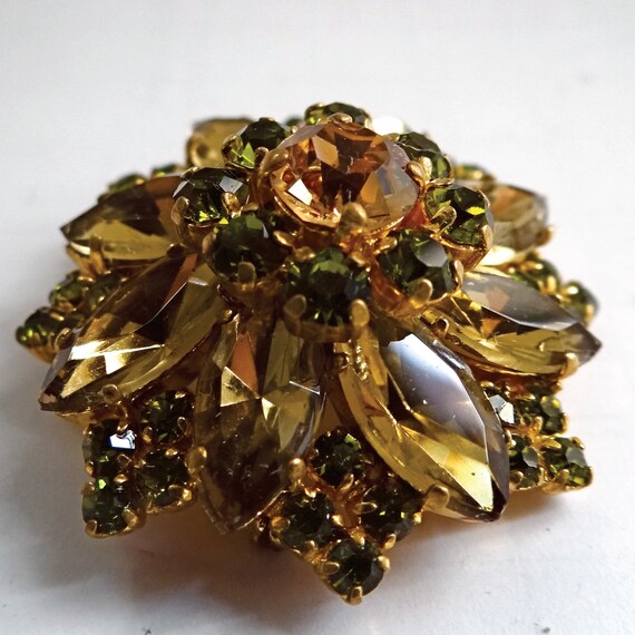 RHINESTONE FLOWER BROOCH; Vintage 40s; Retro pin;… - image 2