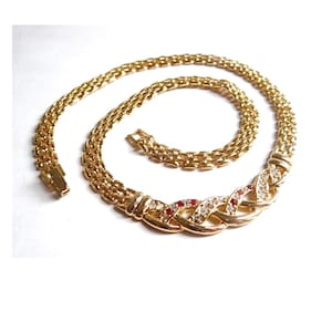 VINTAGE NECKLACE; Flat Mesh Chain and Rhinestone Necklace, Chic and Timeless Necklace, Gift for Her, Vintage 80s, French Vintage.
