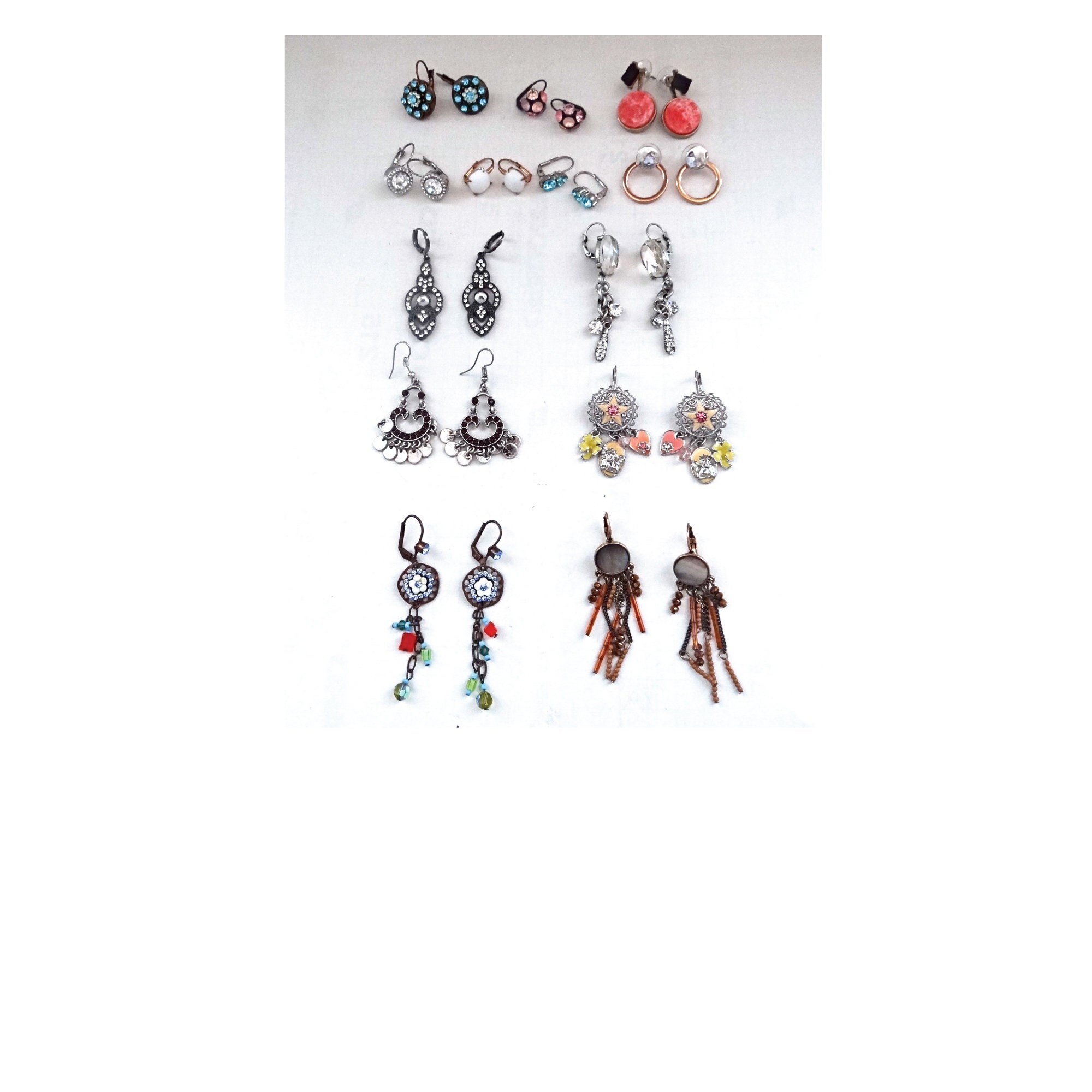 Boucles D'oreilles Vintage En Verre Vert Années 80 - Pendantes Avec Fermoir Clous, Occasion