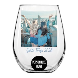 Personalized Photo Printed 17oz Stemless Wine Glass, Birthday Gifts for Women Friendship, Best Friend Gift Mother's Day Gift, Girls Trip