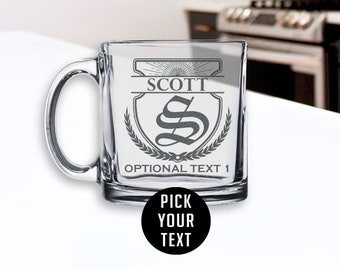Personalized Etched Coffee Mug / Monogrammed Coffee Mug / Glass Etched Mug/ Glass Tea Cup | Scott