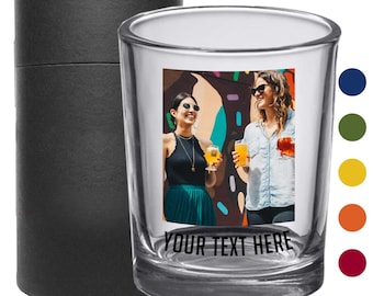 Photo imprimée personnalisée 2,5 oz Shot Glass 1pk Anniversaires, Faveurs de fête, Bachelor ou Bachelorette Party, Cadeau du 21e anniversaire pour lui Elle