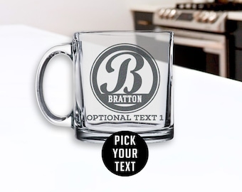 Personalized Etched Coffee Mug-Engraved Coffee Glass Mug-Glass Tea Cup-Housewarming Mother's Day Gift-Custom Mug | Bratton