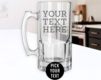 Personalized Etched 34oz Beer Mug / Groomsmen Gifts / Gifts for Him / Gifts for Dad / Gifts for Husband / Birthday Gift | YTH