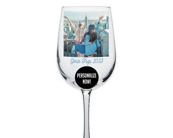 Verre à vin à pied 16 oz imprimé photo personnalisé, cadeau d'anniversaire pour femme, cadeau meilleure amie, cadeau voyage entre filles, fête des mères