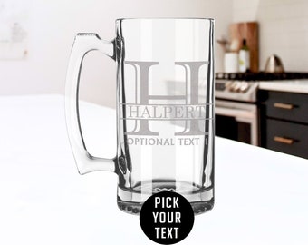 Personalized Etched 25oz Beer Mug-Birthday Gift-Gifts for Him-Groomsmen Gift-Wedding Gifts | Halpert