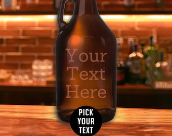 Personalized Etched 64oz Amber Glass Beer Growler-Groomsmen Gifts / Father's Day Gifts / Birthday Gifts | YTH