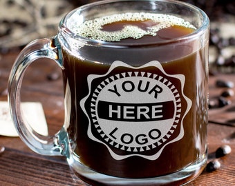 Your Logo Here or Custom Designs | Custom Etched 13oz. Glass Coffee Mug