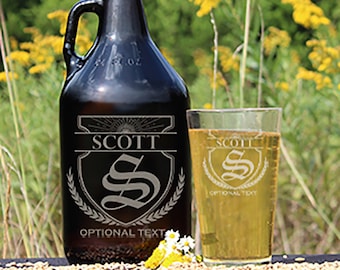 Personalized Etched 64oz Amber Glass Beer Growler-Groomsmen Gifts-Father's Day Gifts-Boyfriend Gift, Scott