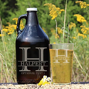 Personalized Etched 64oz Amber Glass Beer Growler-Groomsmen Gifts-Father&#39;s Day Gifts-Boyfriend Gift, Halpert