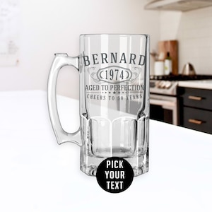 Personalized Etched 34oz Beer Mug / Groomsmen Gifts / Gifts for Him / Gifts for Dad / Gifts for Husband / Birthday Gift | Bernard