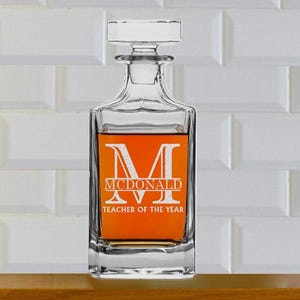 Personalized Etched Glass Whiskey Decanter Square -Groomsmen Gift - Christmas Gift -Husband Gift- Custom Gifts For Men -Halpert
