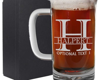 Personalized Etched 16oz Beer Mug / Groomsman Gifts / Birthday Gifts / Craft Beer / Gifts for Men | Halpert