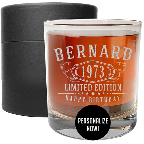 Personalized Etched Whiskey Rocks Lowball Glass |Custom Gift | Gift for Him | for Her | Husband | Groomsmen | Birthday Gifts | Bernard