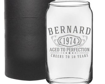 Personalized Etched Beer Can Glass 16oz / Gifts for Him / Gifts for Her / Birthday Gift / Birthday Gift / Groomsmen Gift | Bernard