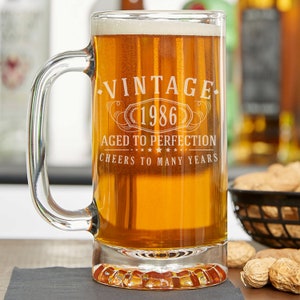 Vintage 1986 Etched 16oz Glass Beer Mug - 39th Birthday Aged to Perfection - 39 years old gifts