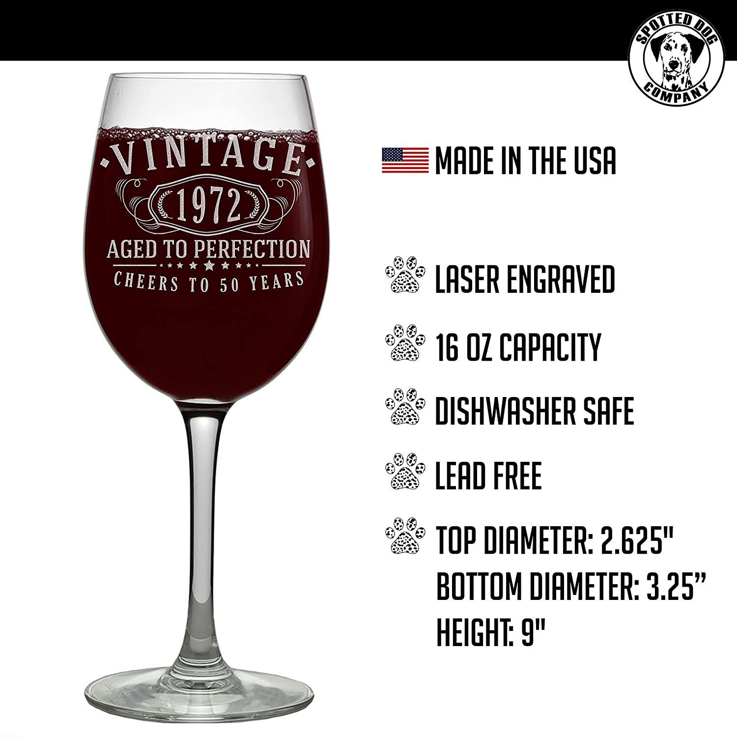 Vintage 1972 Etched 16oz Stemmed Wine Glass 50th Birthday Etsy Australia