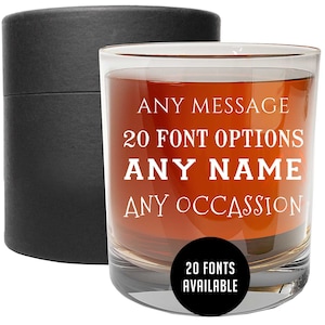 Personalized Etched Whiskey Rocks Lowball Glass / Gifts for Him / Gifts for Her / Wedding Gifts / Birthday Gifts | Your Text Here