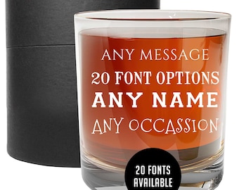 Personalized Etched Whiskey Rocks Lowball Glass / Gifts for Him / Gifts for Her / Wedding Gifts / Birthday Gifts | Your Text Here