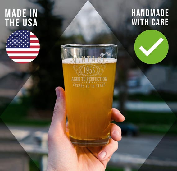 Bicchiere Da Birra Pinta Da 16 Once Inciso Vintage Del 1955 - 70° Compleanno Invecchiato Alla Perfezione - Idee Regalo Per 70 Anni Uomo Donna 1.0 - Italia - Foto 2