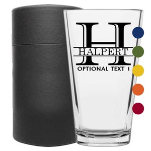 Personalized Printed Pint Glass , Custom Beer Glass, Gifts for Him, Birthday Gift, Groomsmen Gift, Halpert