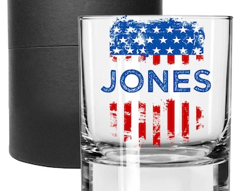 Personalized Printed 11oz Whiskey Rocks Glass, Gift for Him, Groomsmen Gift, Patriotic Gift, American Flag Gift, USA Gift, US Flag