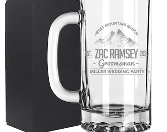 Personalized Etched 16oz Beer Mug-Groomsman Gifts-Birthday Gift-Gifts for Him-Gifts for Men-Fathers Day-Ramsey