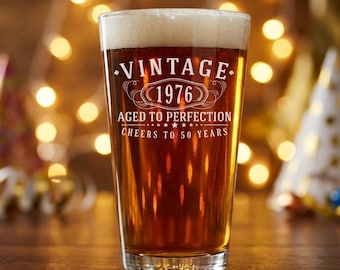 Vintage 1976 pinte 16 oz gravé à l'eau-forte - Cadeaux joyeux 50e anniversaire pour homme femme, bonjour pour l'âge de 50 ans, décoration déco,...
