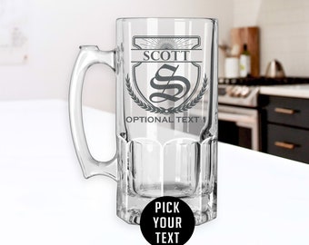 Personalized Etched 34oz Beer Mug / Groomsmen Gifts / Gifts for Him / Gifts for Dad / Gifts for Husband / Birthday Gift | Scott