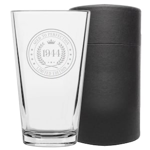 Vintage 1944 Etched 16oz Pint Beer Soda Glass - 80th Birthday Aged to Perfection - 80 years old gifts Gift Ideas Gift for Him Her Circle